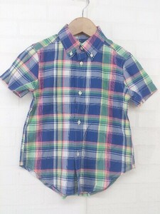 ◇ ◎ ●未使用● RALPH LAUREN キッズ 子供服 チェック 半袖 シャツ サイズ3/3T ブルー系 マルチ メンズ P