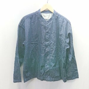 ◇ 無印良品 サイドポケット 薄手 ノーカラー 長袖 ジャケット サイズS-M ブルー系 メンズ E