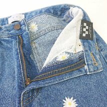 ◇ OKAY 花柄刺繍 韓国ブランド 裾カットオフ テーパード デニム パンツ サイズS ブルー系 レディース E_画像3