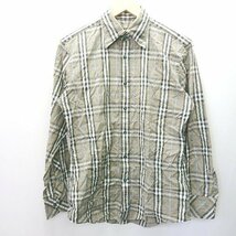 ◇ BURBERRY BLACK LABEL バーバリーブラックレーベル チェック ワンポイント刺? 長袖 シャツ サイズ2 カ－キ系 メンズ E_画像1