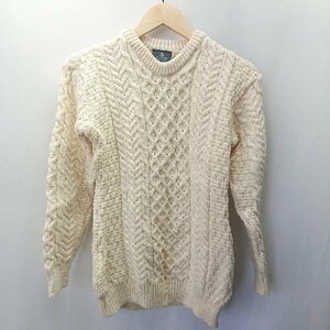 ◇ aran WOOLLEN MILLS クルーネック　厚手ニット　長袖 セーター サイズM オフホワイト レディース E