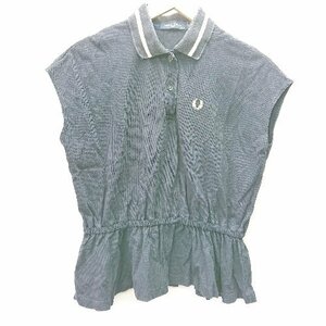 ◇ FRED PERRY ウエストギャザ－ ワンポイントロゴ ノースリーブ ポロシャツ サイズUS６ ネイビー系 レディース E