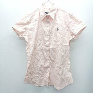 ◇ RALPH LAUREN ラルフローレン ロゴ 刺繍 ワンポイント 半袖 シャツ サイズ9 サーモンピンク レディース E