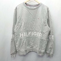 ◇ TOMMY HILFIGER トミー ヒルフィガー 胸元ブランドロゴ クルーネック 長袖 トレ－ナ－ サイズXL グレー メンズ E_画像1