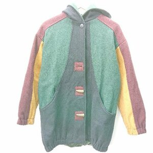 ◇ ◎ Braetan 80’ｓ 90's マルチカラー 長袖 ダッフルコート サイズ8 グリーン ネイビー マスタード メンズ レディース E