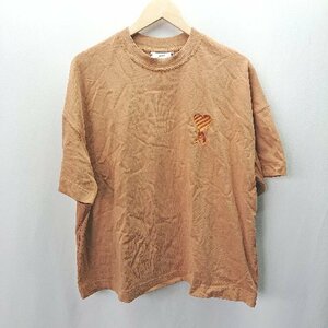 ◇ AMI Paris アミパリス コットン100％ ワンポイント刺? 半袖 Tシャツ サイズ表記なし オレンジブラウン メンズ E