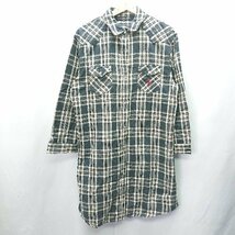 ◇ RALPH LAUREN コットン100％ チェック柄 長袖 ロング丈シャツ サイズL ネイビー アイボリー レディース E_画像1