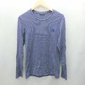 ◇ Acne Studios ボーダー柄 シンプル カジュアル 長袖 ロンＴ サイズS パープル グレー レディース E