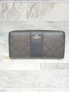 ◇ COACH コーチ シグネチャー 定番 ラウンドファスナー 長財布 ブラウン レディース P