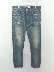 ◇ RRL ダブルアールエル USA製 ダメージ加工 デニム ジーンズ パンツ サイズ32×32 ネイビー系 メンズ P