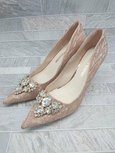 ◇ RUNNING & HEELS ジュエリー ラメ入り ヒール パンプス サイズ41 ベージュ レディース P