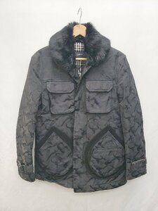 ◇ BURBERRY BLACK LABEL カモフラ ラビットファー 2WAY BMP93-723-09 長袖 中綿 ジャケット サイズM ブラック メンズ P