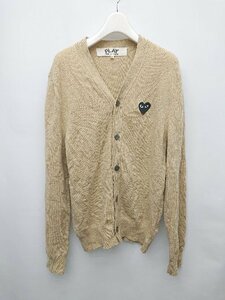 ◇ Comme des Garcons PLAY プレイ ウール100% ハートワッペン 長袖 ニット カーディガン サイズS ベージュ レディース P