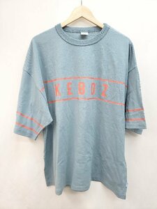 ◇ KEBOZ ケボズ クルーネック プリント ゆったり 半袖 tシャツ カットソー サイズLARGE ライトブルー系 メンズ P