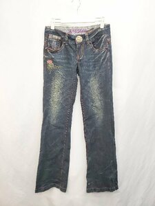 ◇ RIOBERA JEANS リオベラジーンズ カジュアル 刺繍 ダメージ デニム ジーンズ パンツ サイズ27 ネイビー系 レディース P