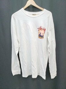 ◇ STUSSY ステューシー クルーネック プリント ロゴ 長袖 tシャツ カットソー サイズXL オフホワイト系 マルチ メンズ P