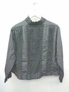 ◇ MERLOT IKYU メルロー イキュウ レース ハイネック 切替 長袖 シャツ ブラウス ブラック レディース P