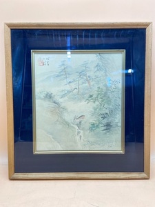 E73〔中古品〕　直原　玉青　画　額装　日本画　38×41.5　色紙　しか