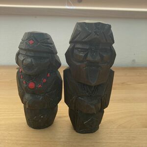アイヌ木彫り人形　夫婦　昭和レトロ 置物 アンティーク 時代物