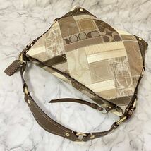 1時【超美品】コーチ COACH・パッチワーク ワンショルダーバッグ 手提げ肩掛け キャンバス×レザー×スエード ベージュ×ブラウン系_画像5