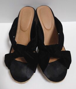 レディース ウェッジソール サンダル ミュール シューズ 靴 ブラック 黒 Mサイズ 23.5cm〜24cm