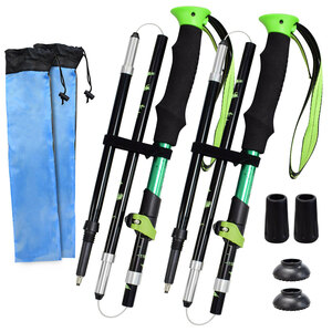  folding type trekking paul (pole) 2 pcs set I type grip 110cm~125cm length adjustment possibility mountain climbing stock light weight aluminium storage sack attaching green 