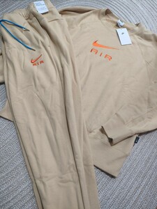  new goods regular price 22000 NIKE AIR embroidery sweat setup beige XL Nike top and bottom Nike men's Parker pants big Silhouette 