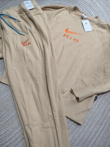  new goods regular price 22000 NIKE AIR embroidery sweat setup beige 2XL Nike top and bottom Nike men's Parker pants big Silhouette 