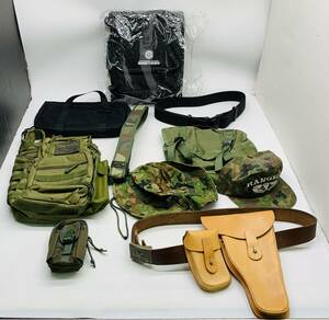  Junk Manufacturers un- details airsoft goods set sale leather made ho ru Star ( belt attaching ) Army hat hat bag rucksack pouch camouflage 