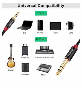 3.5mm to 6.35mmステレオ オーディオ変換ケーブル (1.5M)