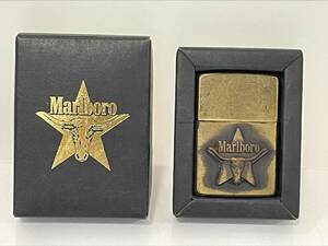 AH1763 ZIPPO Marlboro ロングホーン スター ジッポー マールボロ 1992年製 USA Ⅷ ゴールドカラー 火花確認 オイル ライター マルボロ