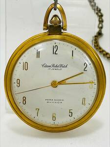 AH1975 CITIZEN シチズン Pocket Watch 懐中時計 手巻き 稼働品 ポケットウォッチ 17石 PARA SHOCK PHYNOX ゴールドカラー 金色 JEWELS