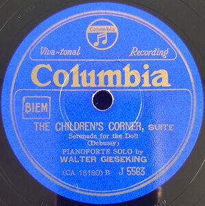 【SP盤レコード】THE CHILDREN’S CORNER,SUITE/Jimbo’s Lullaby/serenade for the Doll/WALTER GIESEKING-ヴァルター・ギーゼキング/美盤