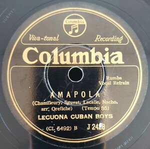 【蓄音機用SP盤レコード】TABOU-タブー/AMAPOLA-アマポーラ/LECUONO CUBAN BOYS-レクオーナ・キューバン・ボーイズ/SPレコード 