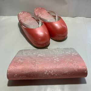 和装小物　草履バックセット　ピンク　女性用　全長約23.5cm　使用品　送料無料　NO5