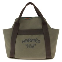 美品 HERMES エルメス サックドパンサージュ グルーム 男女兼用 カーキ キャンバス トートバッグ ハンドバッグ X刻印 メンズ 405826_画像2