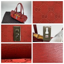 美品 GUCCI グッチ バンブー レッド 赤 シルバー金具 GGキャンバス 111713 3444 ハンドバッグ 筒型 ショルダーバッグ レディース 405838_画像5