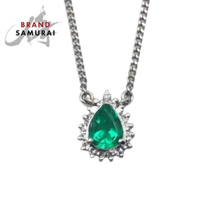  beautiful goods E0.49ct FD0.13ct Pt850 platinum / emerald necklace pendant lady's 405701