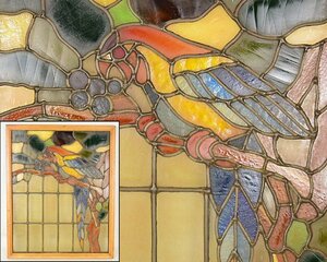 Art hand Auction S274[泉]彩色玻璃, 玻璃, 长尾小鹦鹉, 内部的, 古董, 壁挂, 手工, 手工艺品, 玻璃工艺品, 彩色玻璃