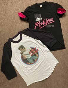 レア!ブライアンアダムス1985年ツアー限定公式Tシャツ2枚セット フロントプリント二重袖半袖黒ピンクM&七分袖両面プリント白黒L レックレス