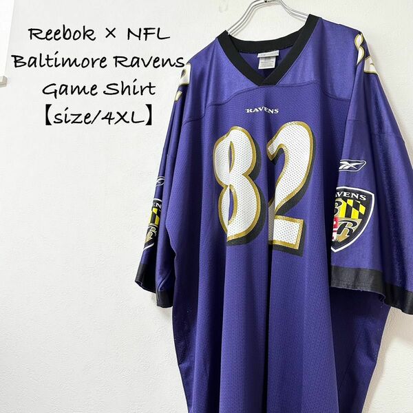 美品★Reebok/リーボック★NFL Ravens/レイブンズ★アメフトゲームシャツ/ユニフォーム★パープル/紫×黒×白★4XL