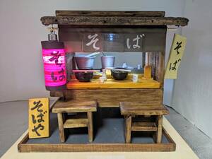 B6 hand made miniature doll house Showa era manner. cart. soba shop san.