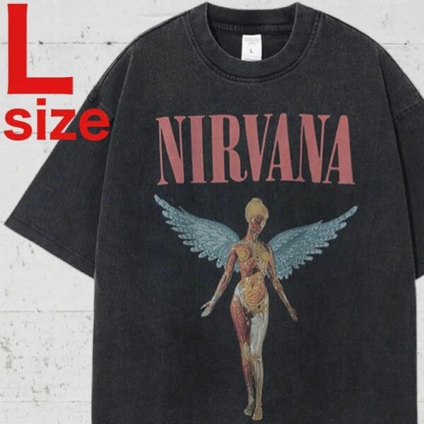 NIRVANA（ニルヴァーナ） エンジェル　プリントTシャツ　ブラック　Lサイズ