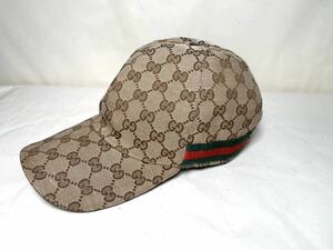  1円 ■美品■ GUCCI グッチ 200035 シェリーライン GG柄 ポリエステル×コットン ベースボールキャップ 帽子 サイズ L ブラウン系