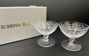 ◇◆4420　BOHEMIA GLASS　ボヘミアグラス　ワイングラス　ミニグラス　ペア　2客　セット　未使用　保管品◆◇