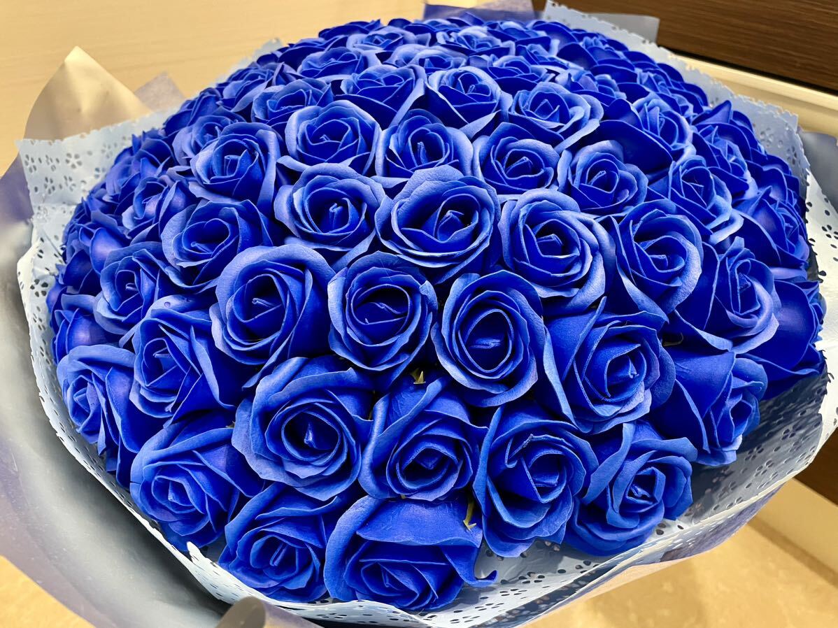 ソープフラワー 石鹸素材でできた枯れないお花 バラ ブーケ ブルー 青 シャボンフラワー