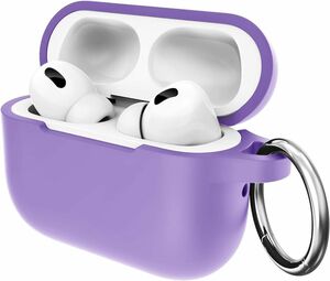 AirPods Pro2 対応ケース 耐衝撃 カラビナ付 薄型 ソフト シリコンケース 薄紫