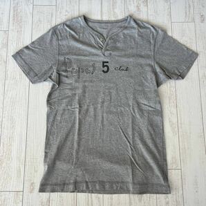 百貨店購入 美品 パパス papas 半袖 Tシャツ ヘンリーネック 夏物 メンズ Mサイズ 日本製 綺麗 正規品 アメカジ グレー Tの画像2