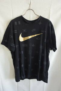 【VE-0021】NIKE ナイキ 半袖 スラッシュプリント Tシャツ 総柄 ブラック 黒 XL 美品