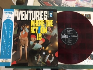  venturess z/ action /LP-7488/ propeller W jacket / half jpy light blue with belt / red record / regular price 1750 jpy seal /VENTURES/WHERE THE ACTION IS/OBI/RED WAX/ condition excellent 